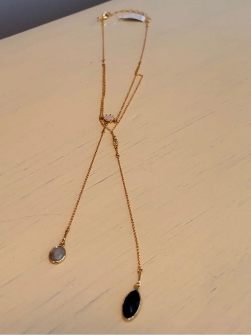 NWT Nakamol Gold-tone Two Strand Lariat Necklace with Four Stones